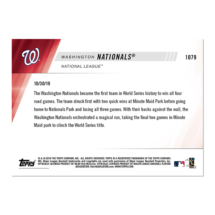 Alternative view of Washington Nationals - MLB TOPPS NOW Card 1079 - Print Run: 963