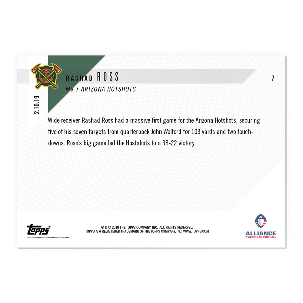 Rashad Ross - AAF TOPPS NOW Card 7 - Print Run: 329 - Image 2