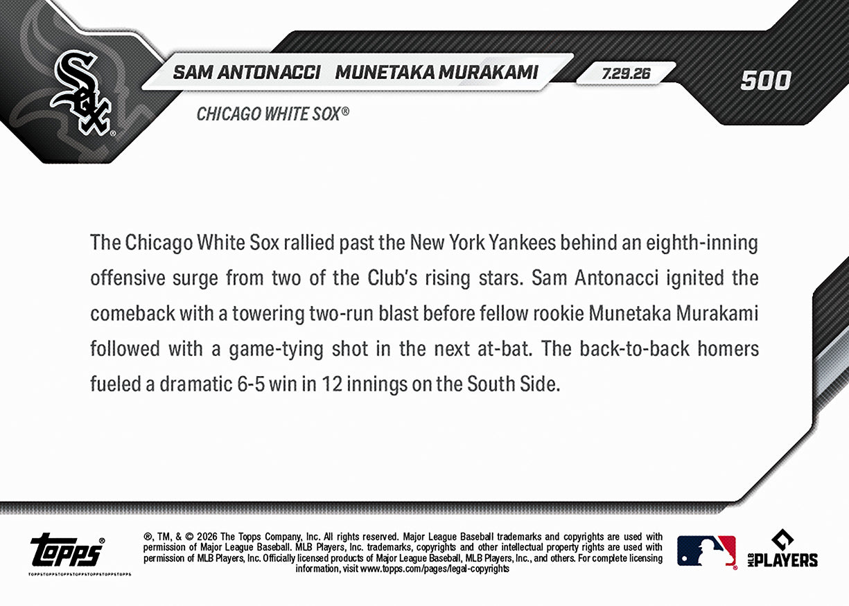 Sam Antonacci / Munetaka Murakami - 2026 MLB Topps NOW - Card 500 - PR: 2701 - Image 2