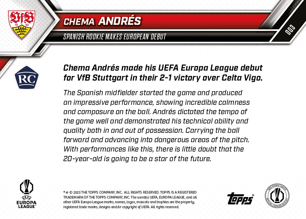 Chema Andrés - 2025-26 UEL Topps NOW Card 3 - PR: 314 - Image 7