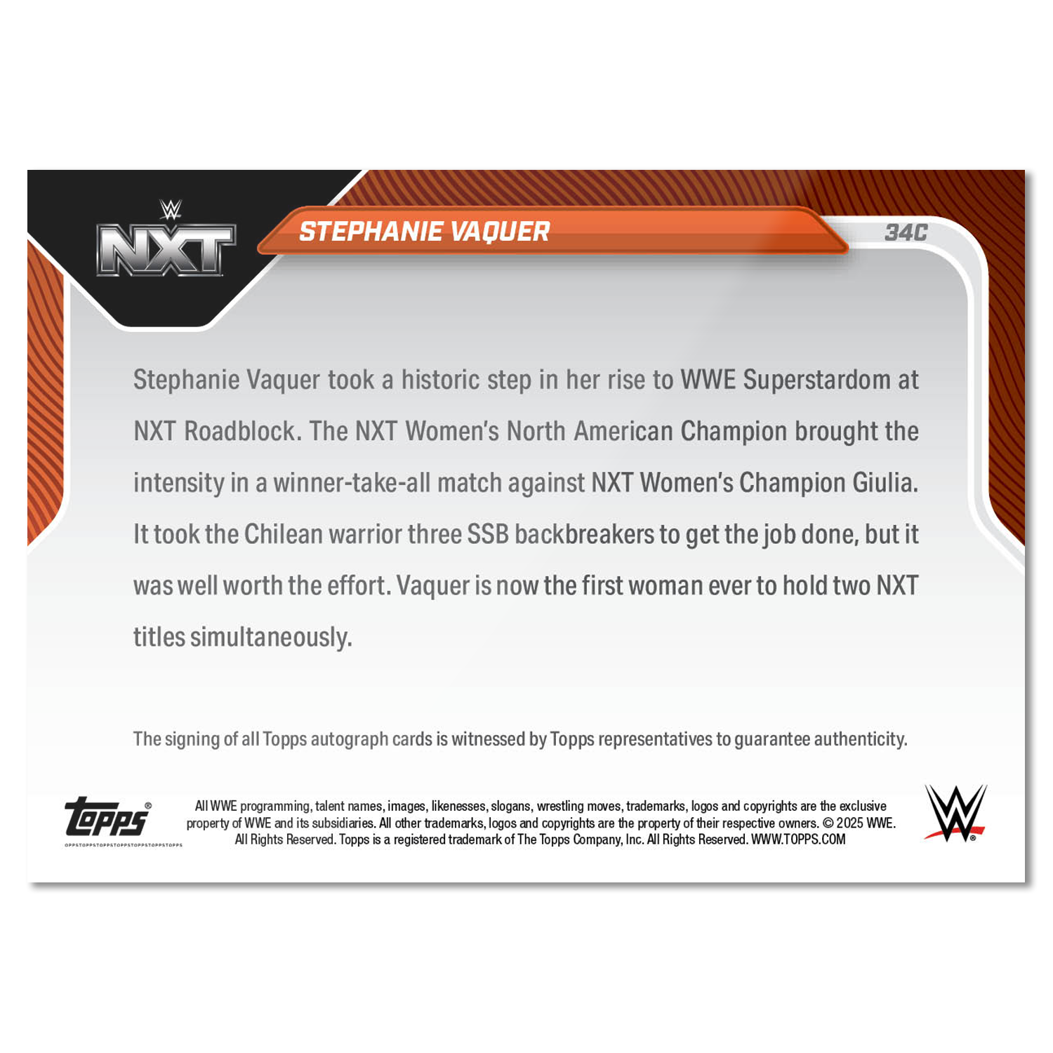 Stephanie Vaquer - 2025 WWE Topps NOW - Card 34 - LOOK FOR AUTOS - PR: 6250 - Image 3