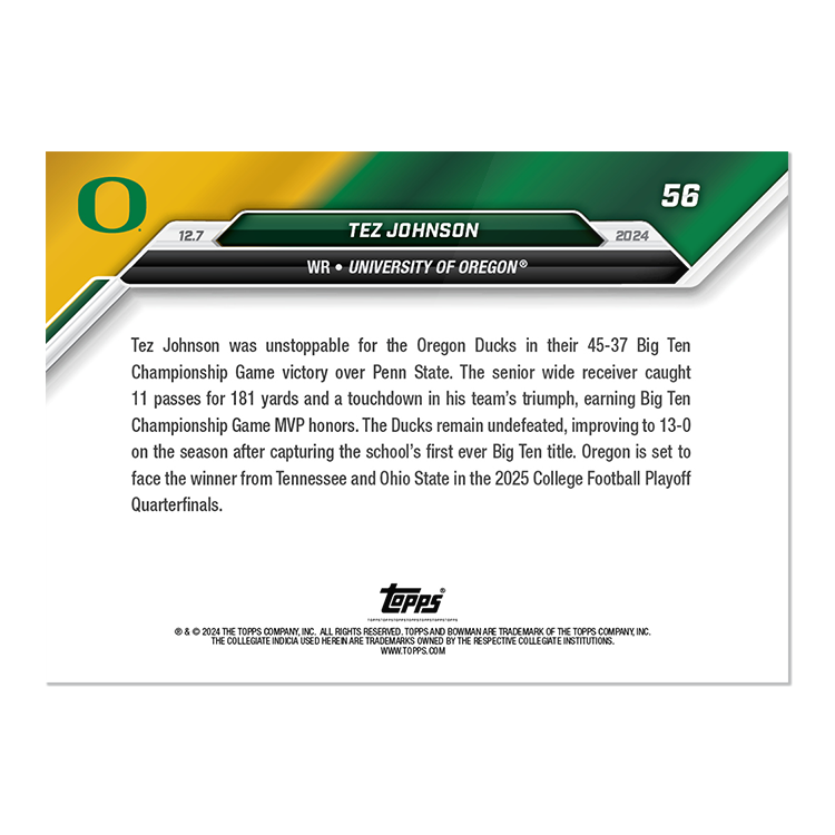 Tez Johnson - 2024 Bowman U NOW Football Card 56 - PR: 343 - Image 2