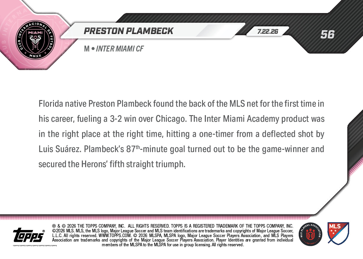 Preston Plambeck - 2026 MLS Topps NOW - Card 56 - PR: 435 - Image 2