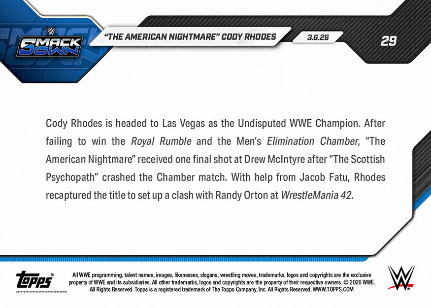 "The American Nightmare" Cody Rhodes - 2026 WWE Topps NOW - Card 29 - PR: 1776 - Image 3