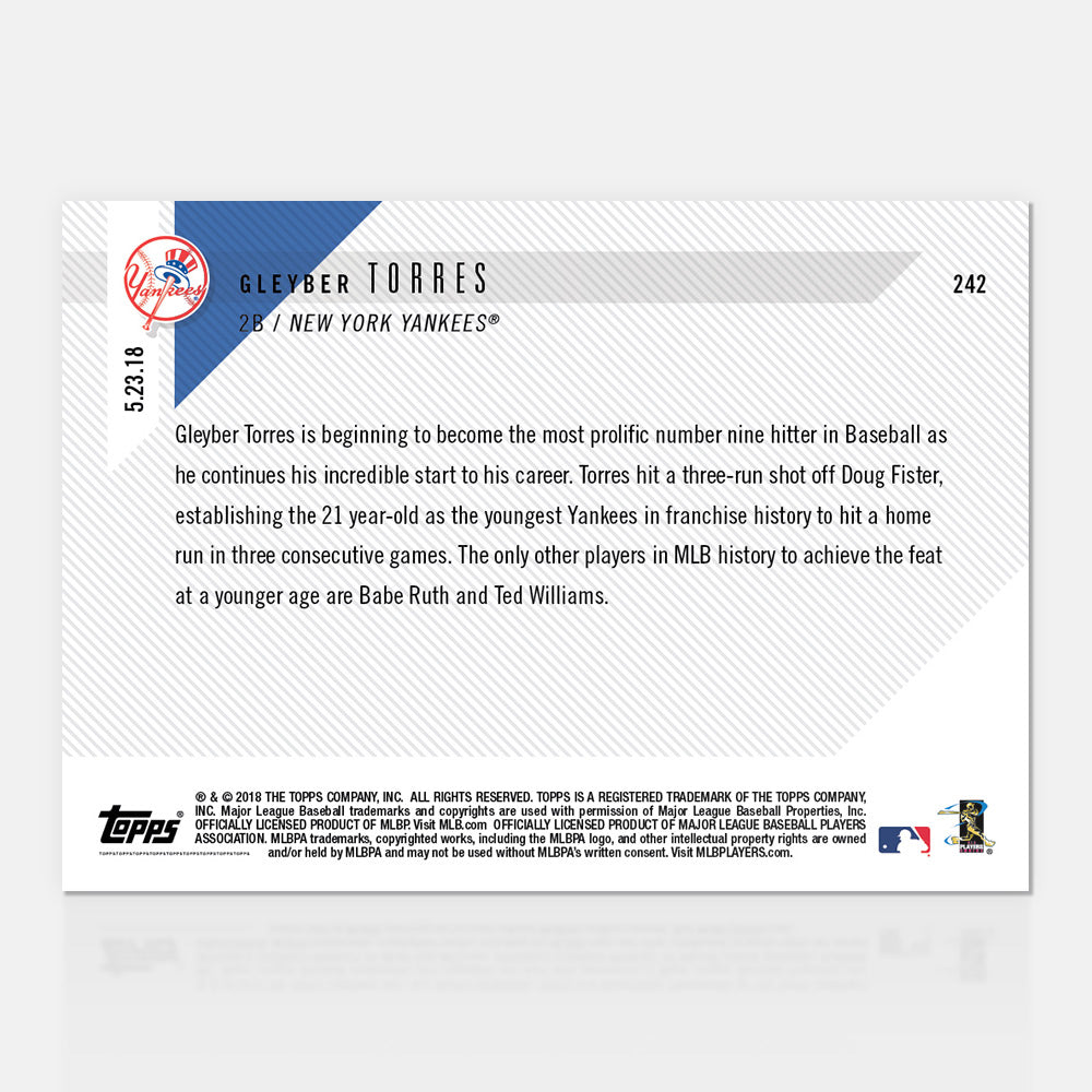 Gleyber Torres - 05/23/2018 TOPPS NOW Card 242 - Print Run: 2492 - Image 2