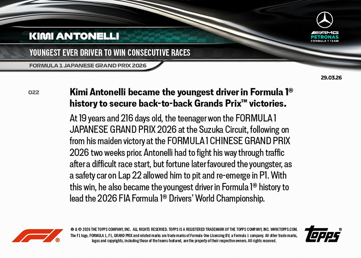 Kimi Antonelli - 2026 Formula 1 Topps NOW - Card 22 - PR: 18223 - Image 8