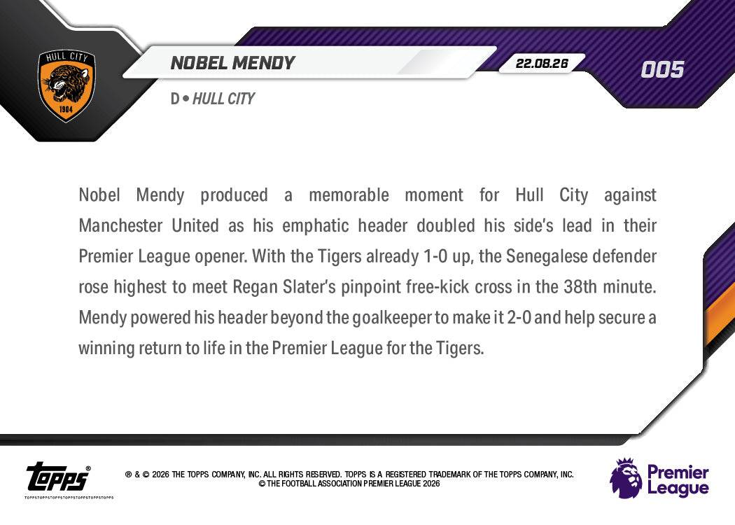 Nobel Mendy - 2026-27 Premier League Topps NOW - Card 5 - PR: 411 - Image 6