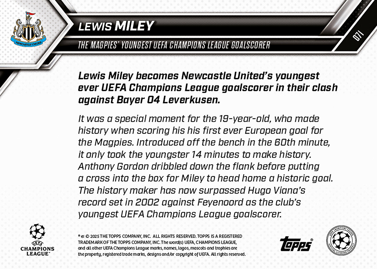 Lewis Miley - 2025-26 UCL Topps NOW - Card 71 - PR: 409 - Image 7