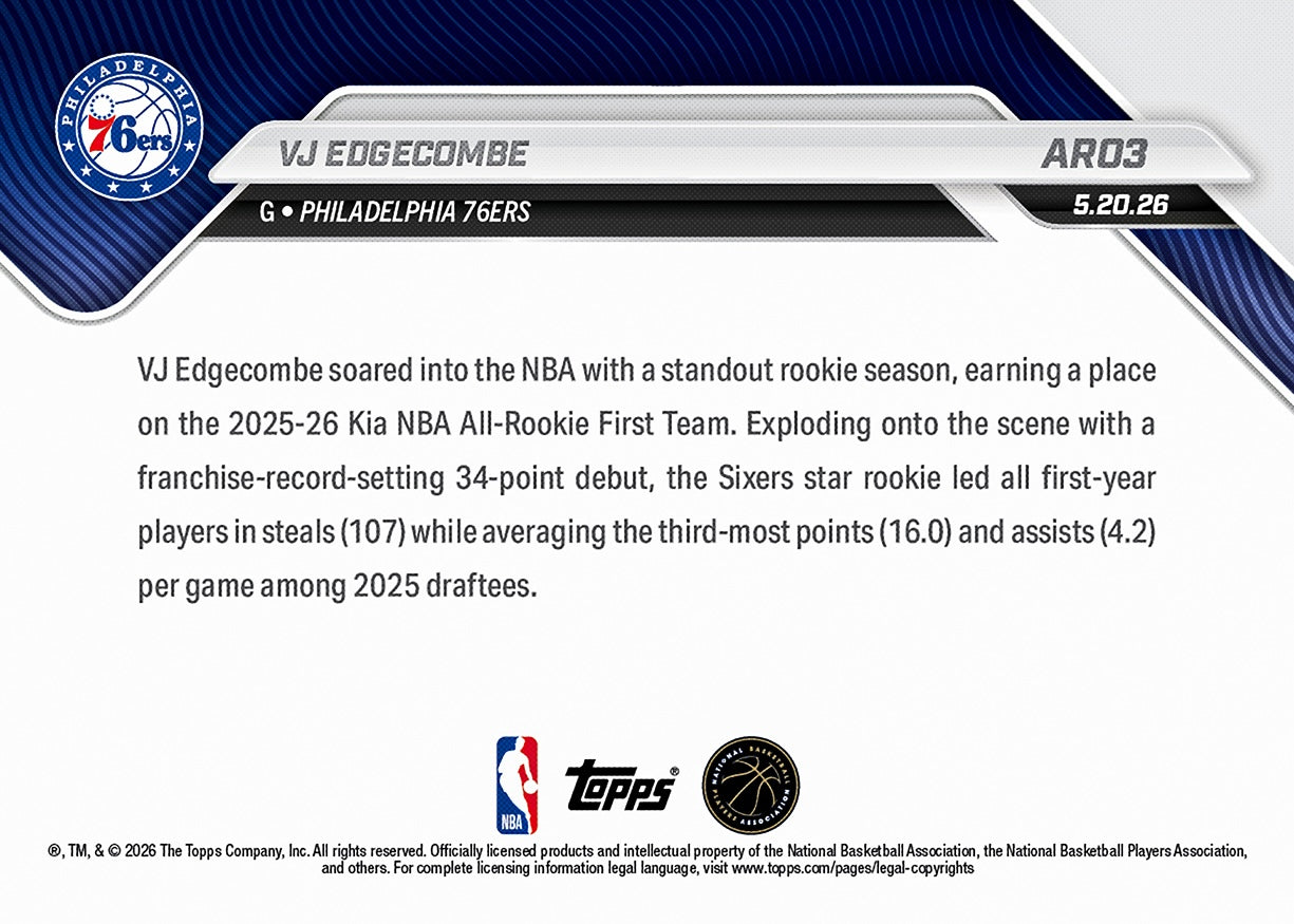 VJ Edgecombe - 2025-26 NBA Topps NOW - Card AR03 - PR: 5868 - Image 2