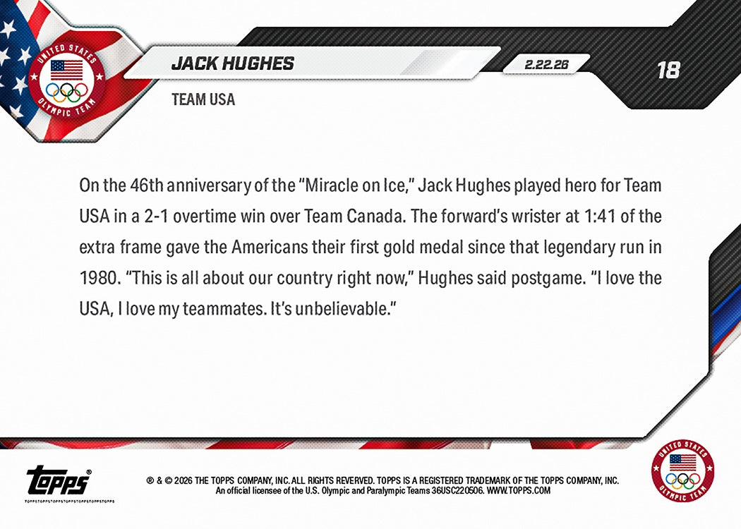 Jack Hughes - 2026 Olympics Topps NOW - Card 18 PR: 332,447 - Image 6