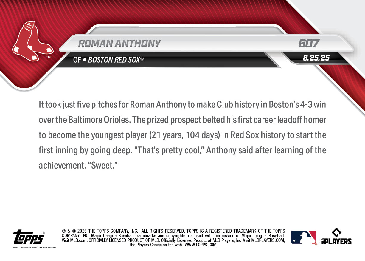 Roman Anthony - 2025 MLB Topps NOW - Card 607 - PR: 2453 - Image 2