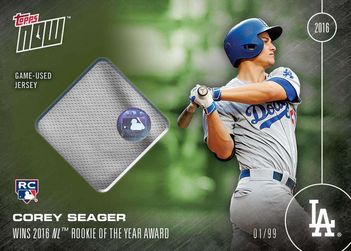 2016 NLDS Game 2 Worn Jersey Swatch Relic # to 99 - Corey Seager Wins NL Rookie Of The Year - TOPPS NOW