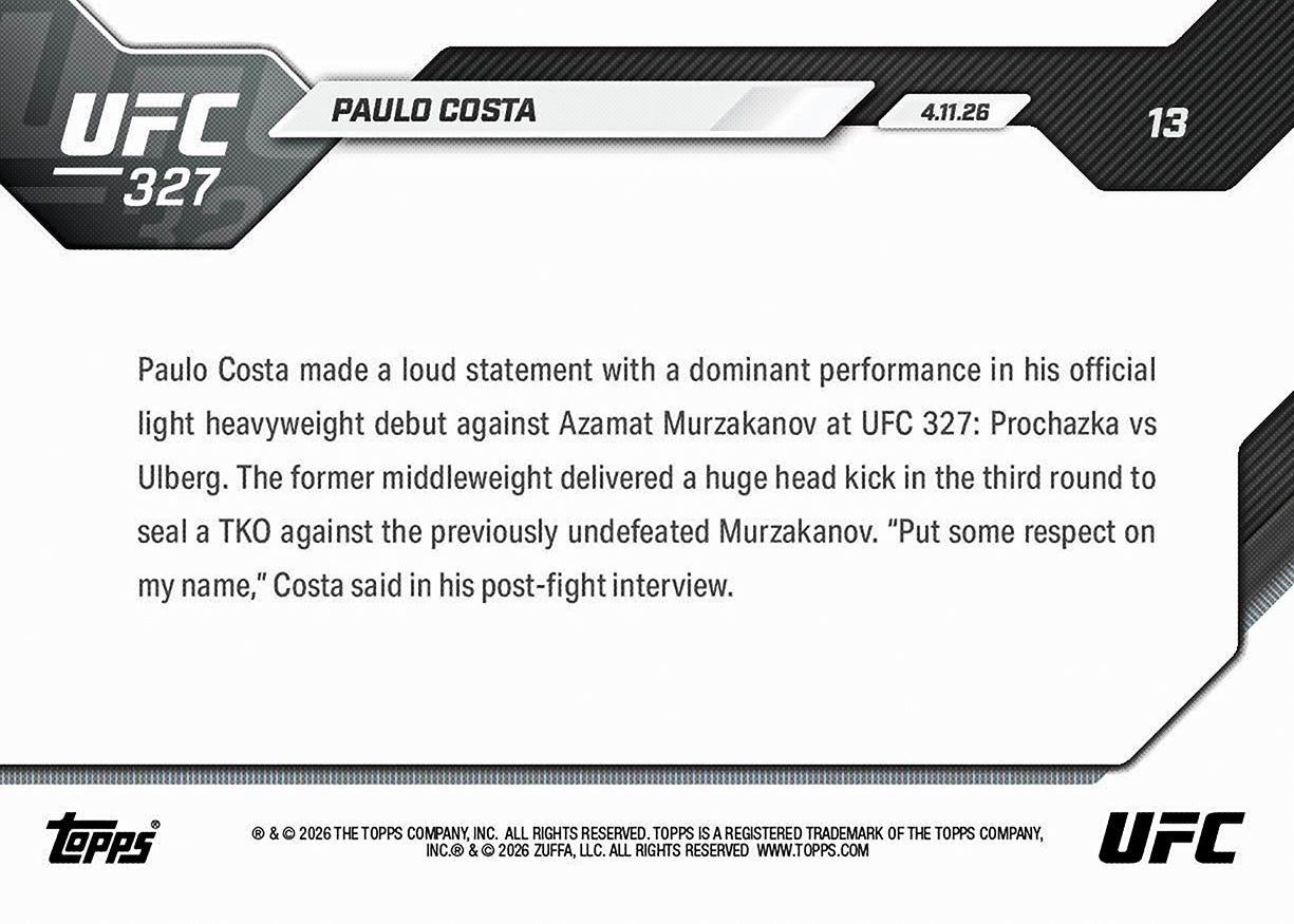 Paulo Costa - 2026 UFC Topps NOW - Card 13 - PR: 784 - Image 3