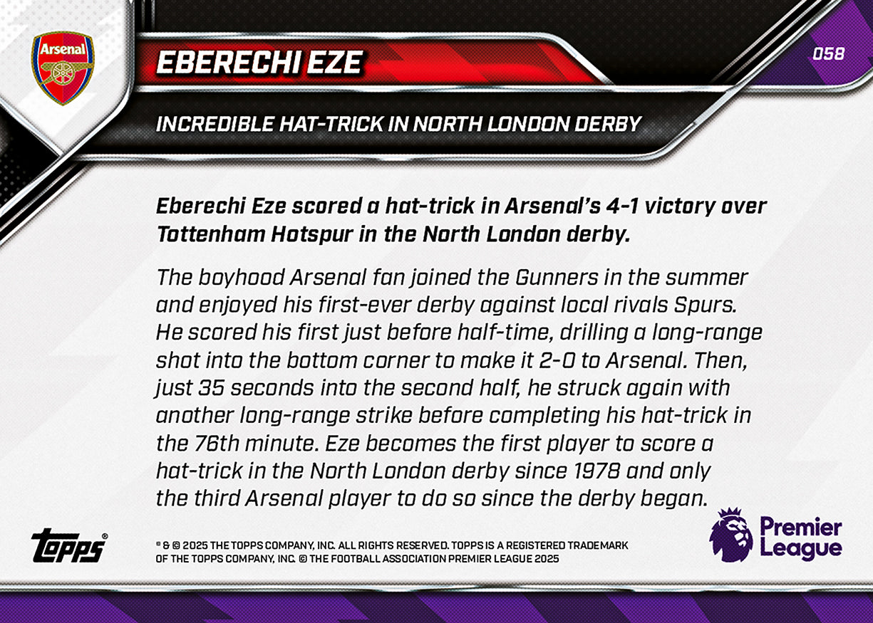 Eberechi Eze - 2025-26 Premier League Topps NOW - Card 58 - PR: 3021 - Image 7