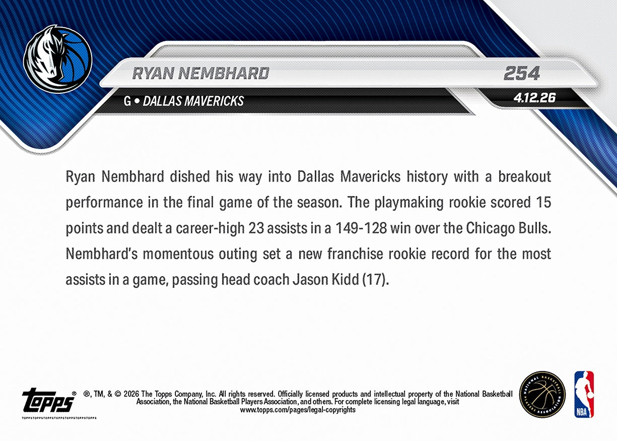 Ryan Nembhard - 2025-26 NBA Topps NOW - Card 254 - PR: 680 - Image 2