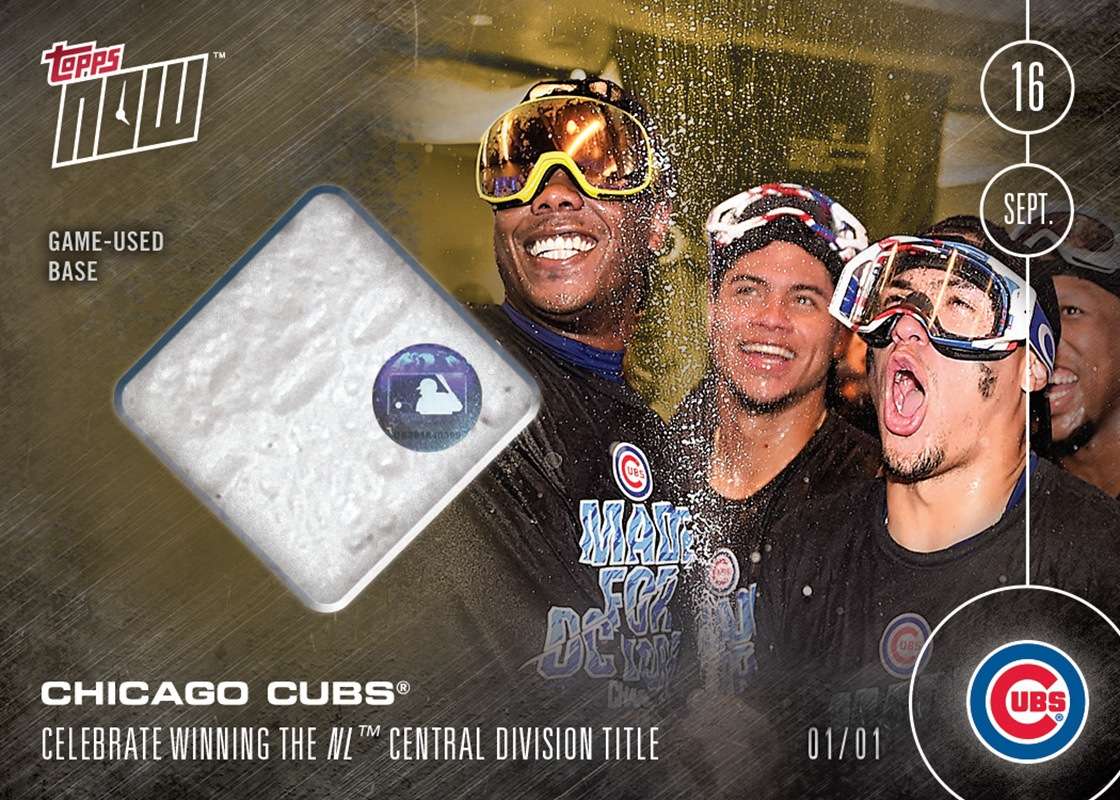 CHICAGO CUBS CLINCH N.L. CENTRAL DIVISION TITLE RELIC Card # TO 1 - TOPPS NOW