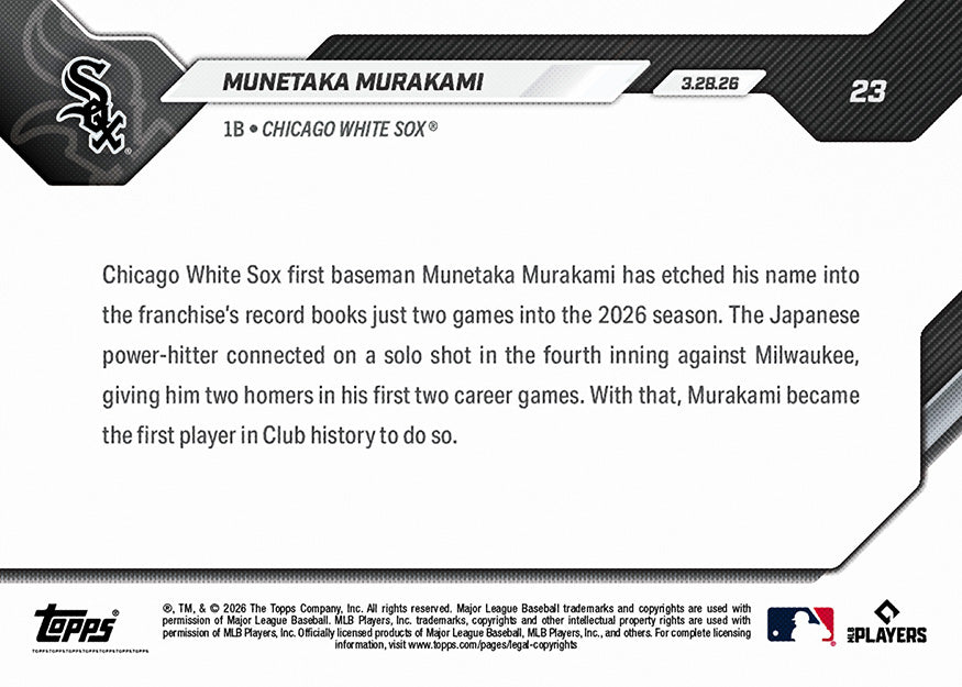 Munetaka Murakami - 2026 MLB Topps NOW - Card 23 - PR: 7005 - Image 2