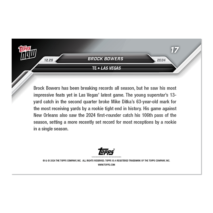 Brock Bowers - 2024 Topps NOW Football Card 17 - LOOK FOR AUTOS - PR: 6058 - Image 3