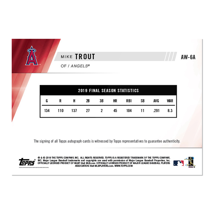 On-Card Auto # to 99 - Mike Trout - MLB TOPPS NOW Card AW-6A - Image 2