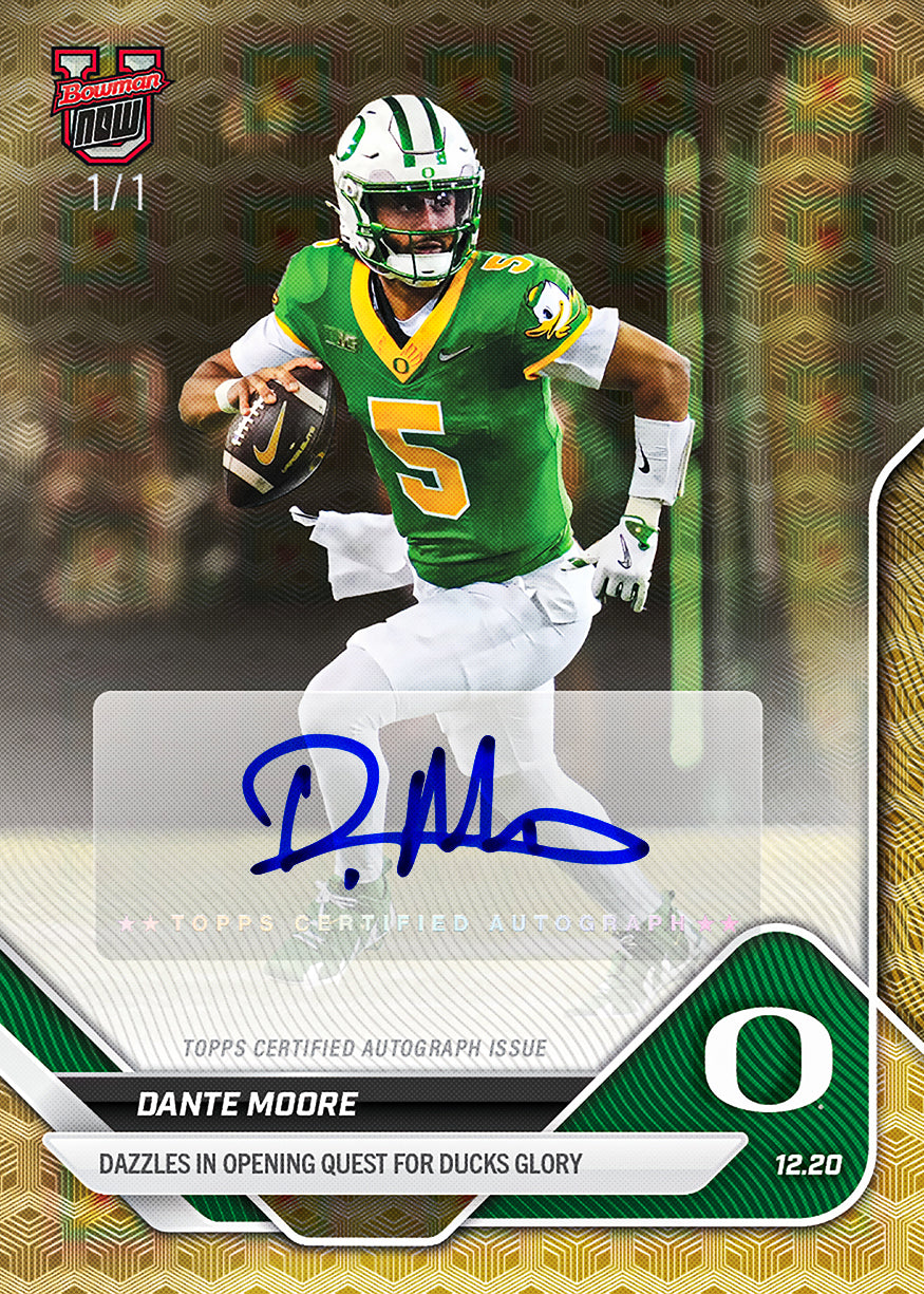 Alternative view of Dante Moore - 2025-26 Bowman U NOW Football - Card 62 - PR: 986