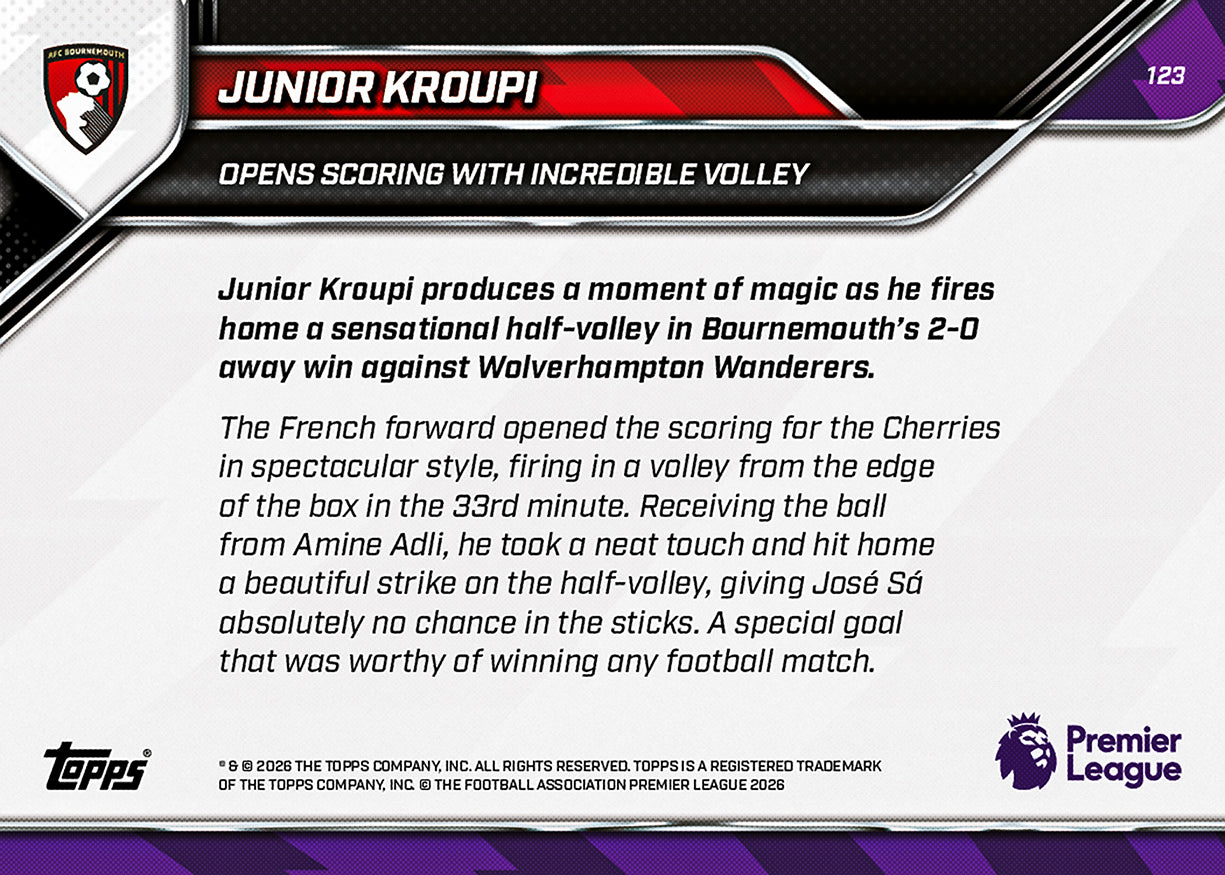 Junior Kroupi - 2025-26 Premier League Topps NOW - Card 123 - PR: 241 - Image 7