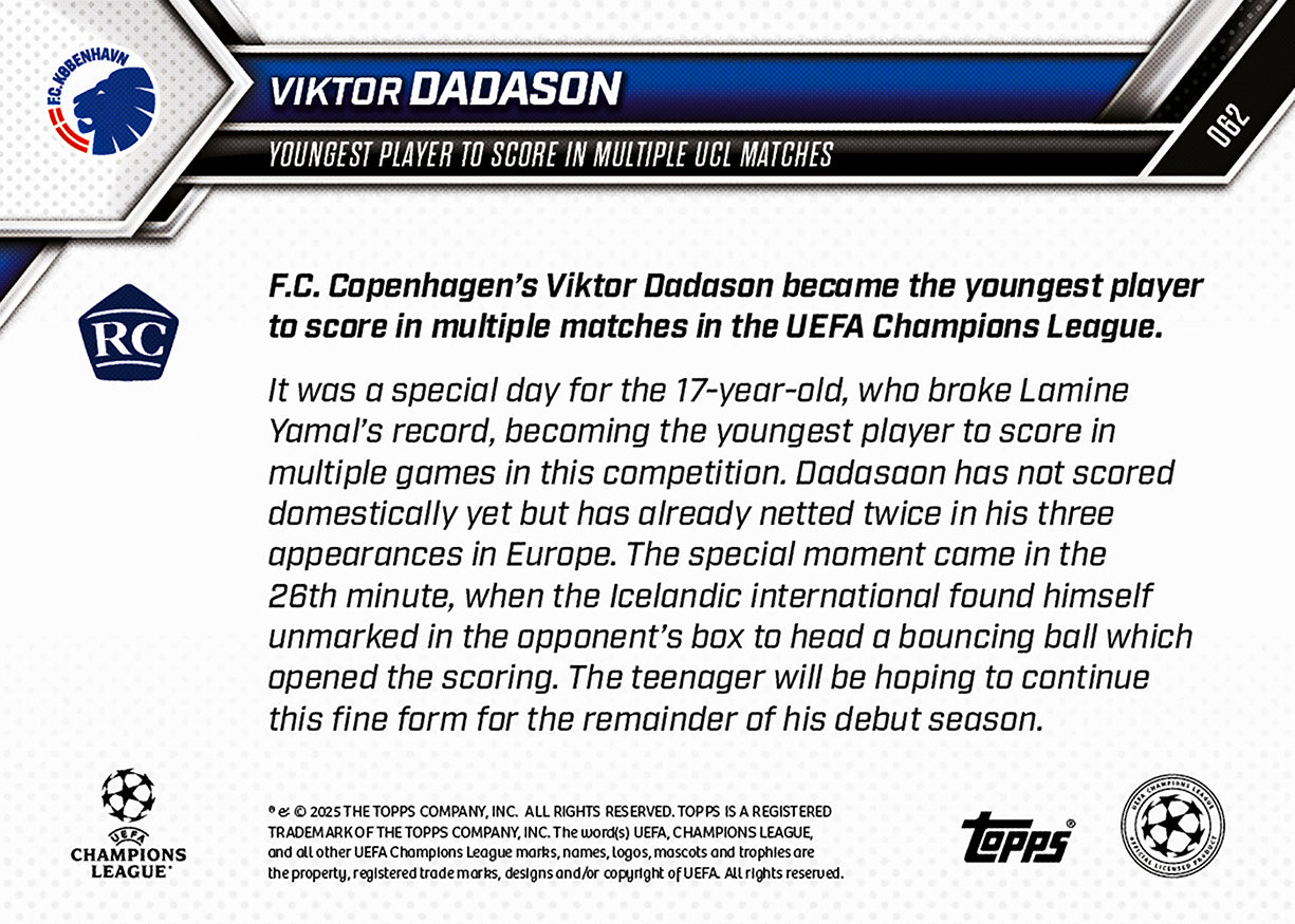 Viktor Dadason - 2025-26 UCL Topps NOW - Card 62 - PR: 967 - Image 7
