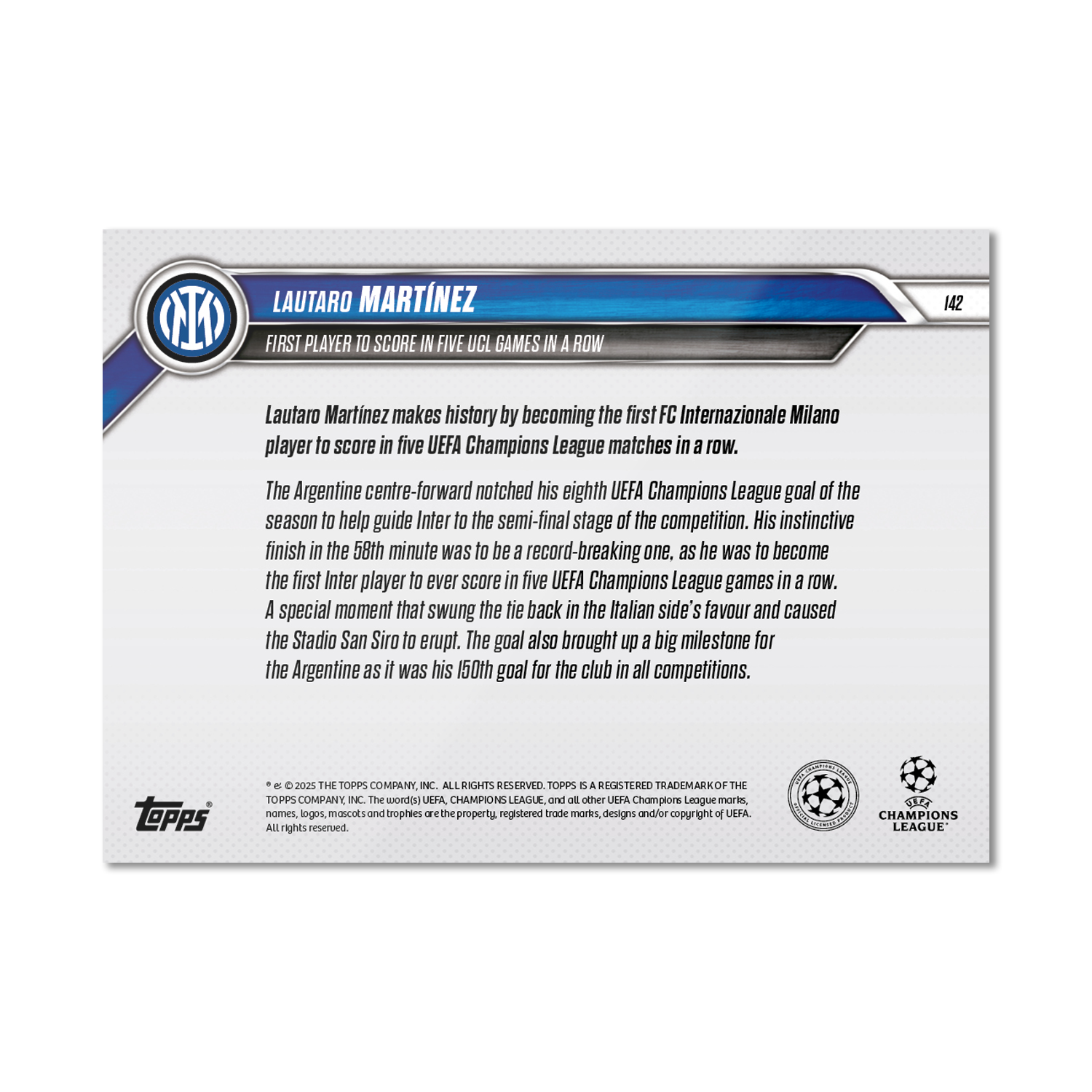 Lautaro Martínez - 2024-25 UCL Topps NOW - Card 142 - PR: 592 - Image 7