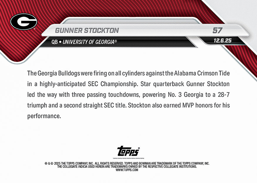 Gunner Stockton - 2025-26 Bowman U NOW Football - Card 57 - PR: 1569 - Image 3