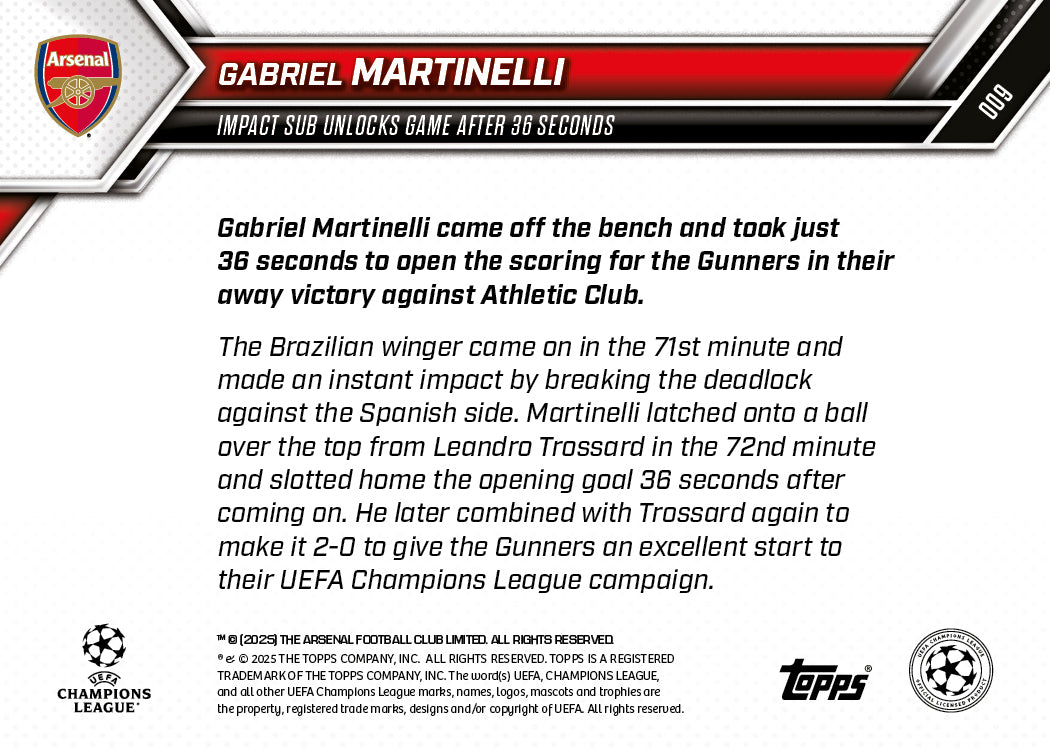 Gabriel Martinelli - 2025-26 UCL Topps NOW Card 9 - PR: 387 - Image 7