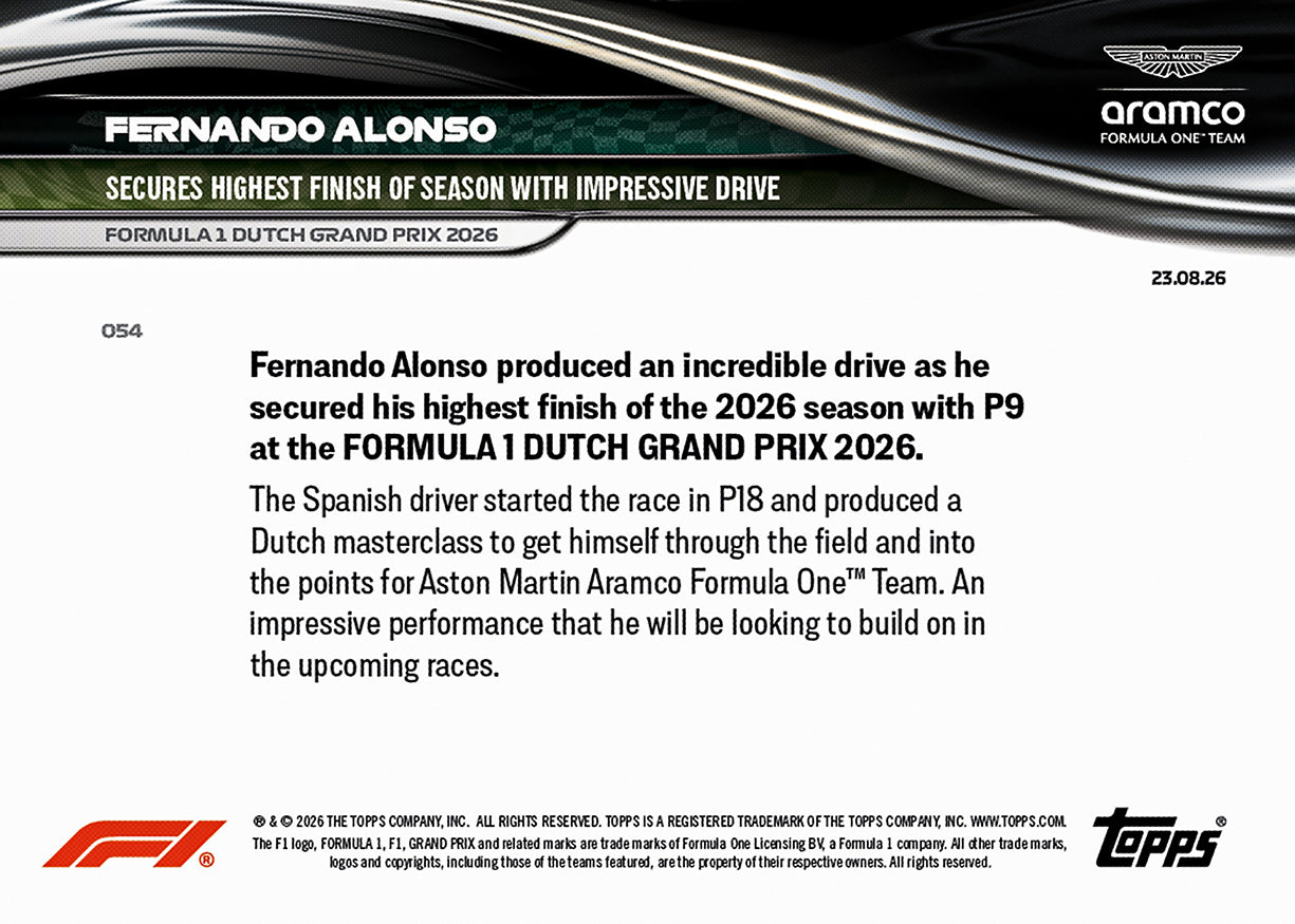 Fernando Alonso - 2026 Formula 1 Topps NOW - Card 54 - PR: 2614 - Image 7