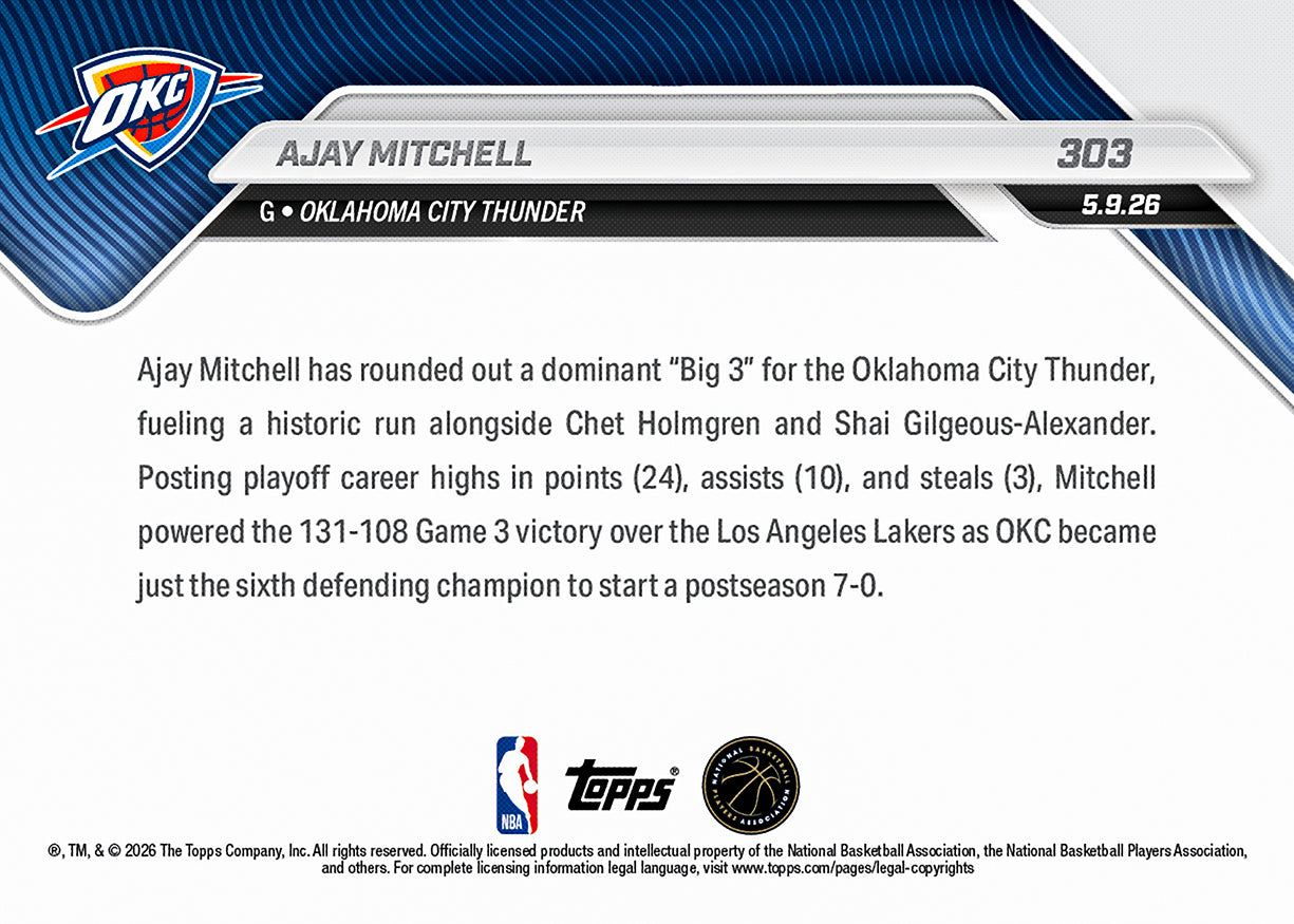 Alternative view of Ajay Mitchell - 2025-26 NBA Topps NOW - Card 303 - PR: 781