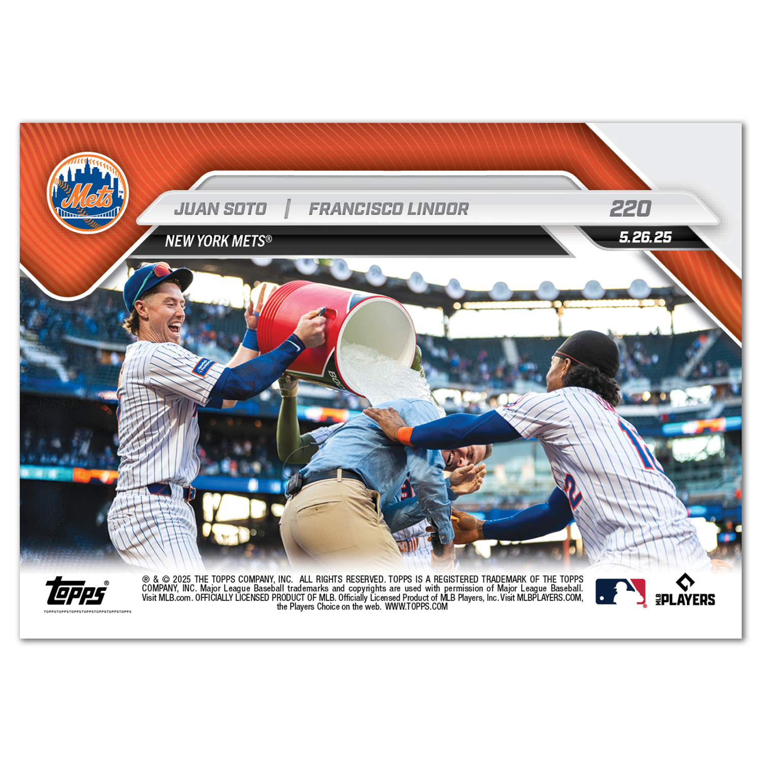 Juan Soto/Francisco Lindor - 2025 MLB Topps NOW - Card 220 - PR: 2801 - Image 2