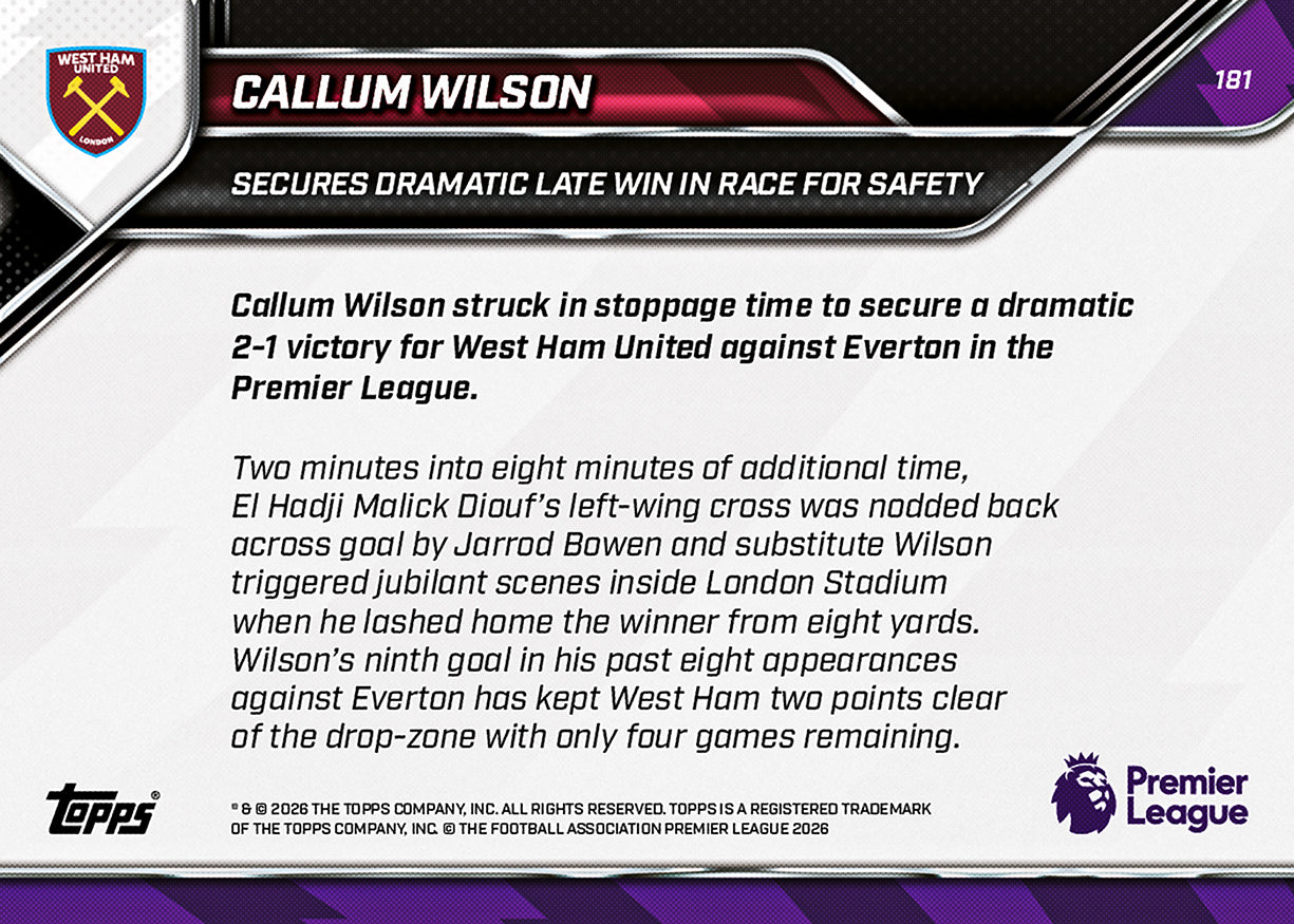 Callum Wilson - 2025-26 Premier League Topps NOW - Card 181 - PR: 241 - Image 7