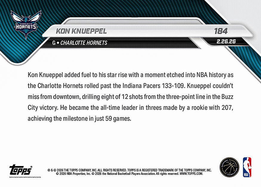 Kon Knueppel - 2025-26 NBA Topps NOW - Card 184 - PR: 37438 - Image 4