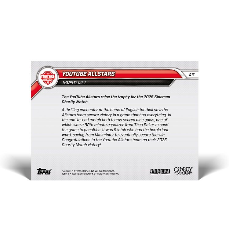 YouTube All Stars - 2025 Sidemen Charity Match Topps NOW Card 17 - PR: 192 - Image 7