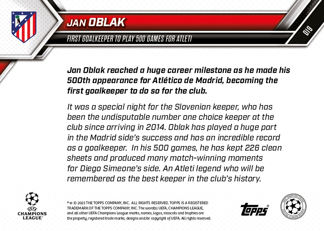 Jan Oblak - 2025-26 UCL Topps NOW - Card 19 - PR: 201 - Image 7