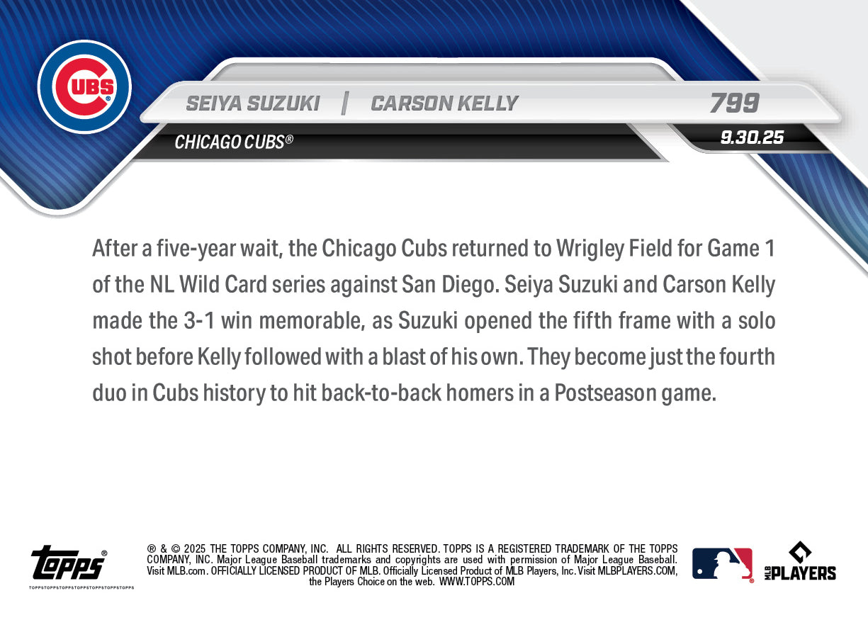 Seiya Suzuki / Carson Kelly - 2025 MLB Topps NOW - Card 799 - PR: 1044 - Image 2