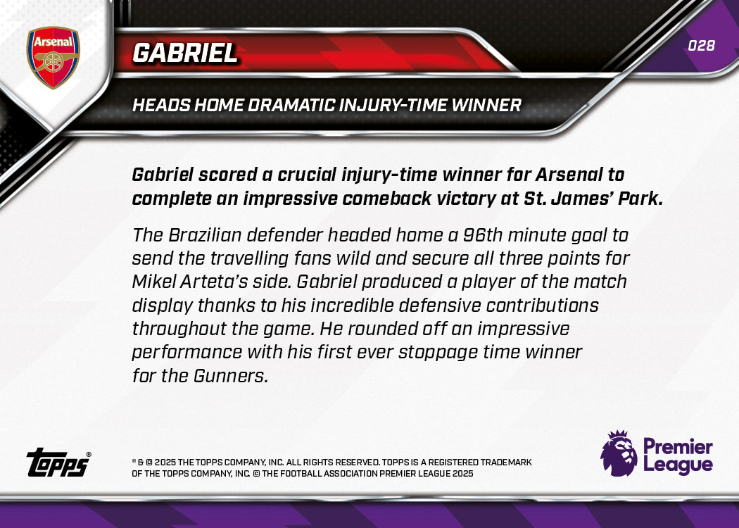 Gabriel - 2025-26 Premier League Topps NOW - Card 28 - PR: 629 - Image 7