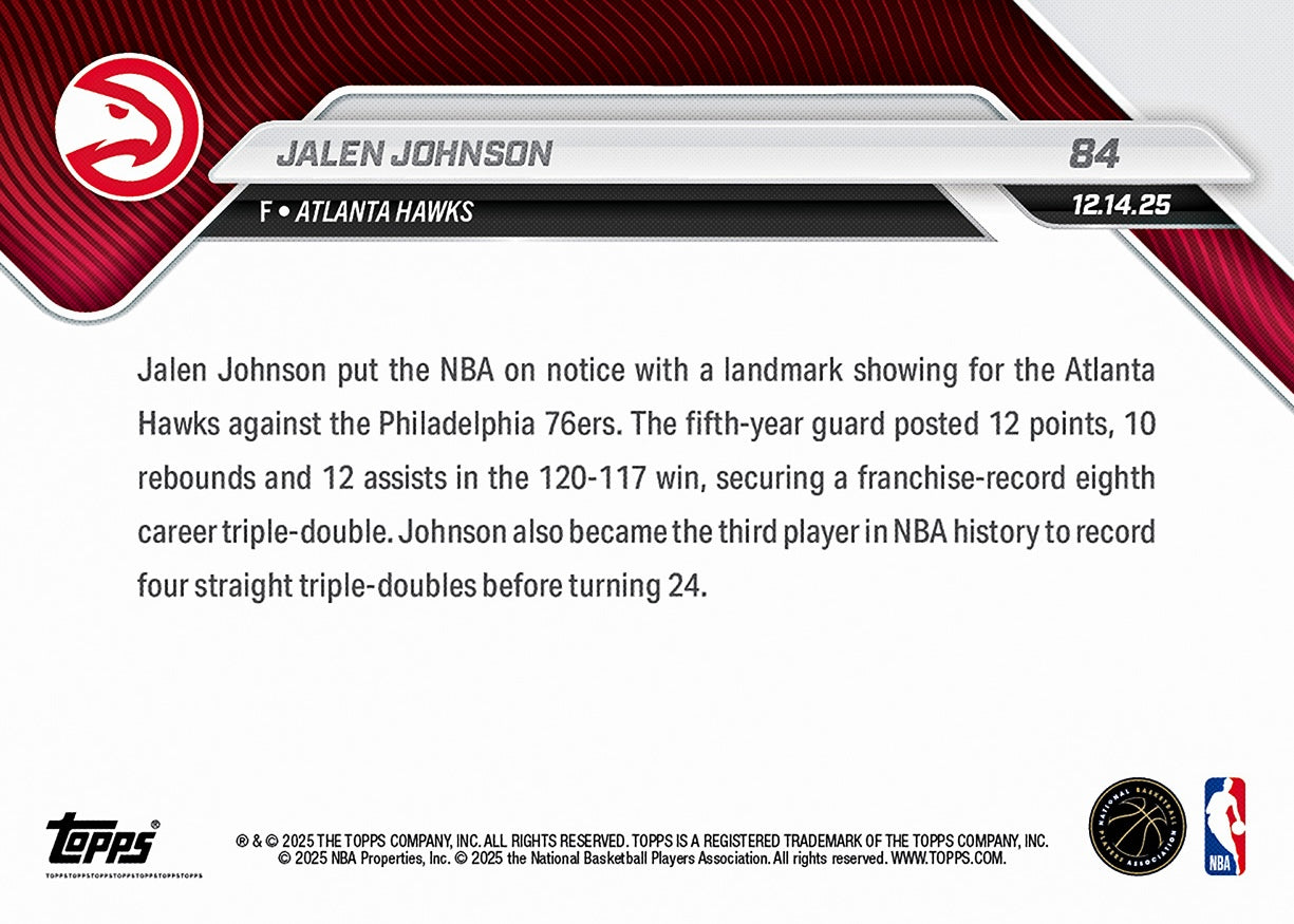 Jalen Johnson - 2025-26 NBA Topps NOW - Card 84 - PR: 527 - Image 2