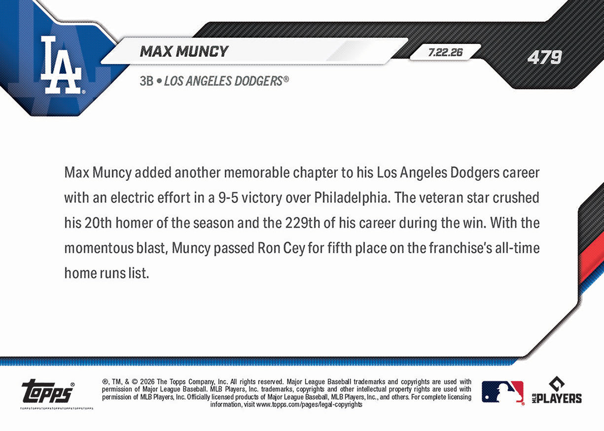 Max Muncy - 2026 MLB Topps NOW - Card 479 - PR: 1218 - Image 2