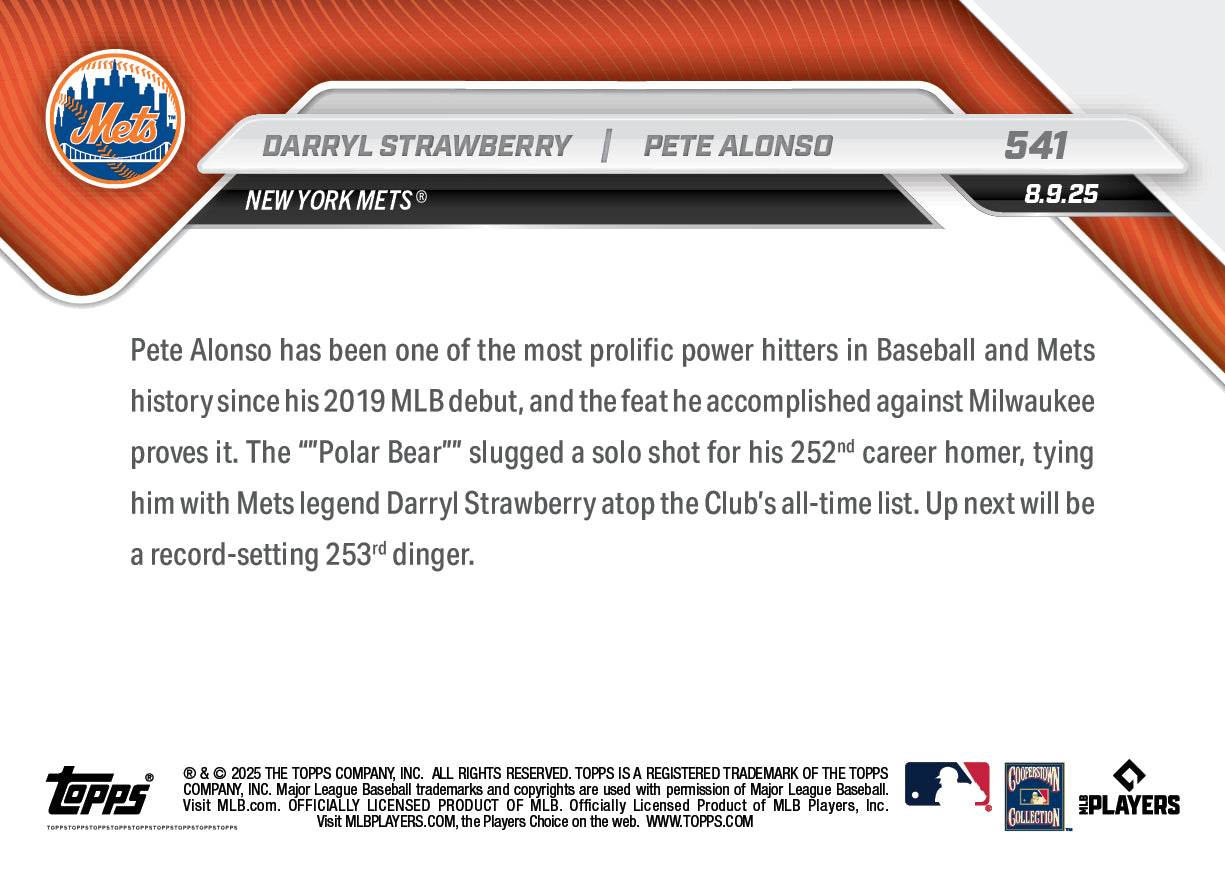 Darryl Strawberry/Pete Alonso - 2025 MLB Topps NOW - Card 541 - LOOK FOR DUAL-AUTOS - PR: 9564 - Image 3