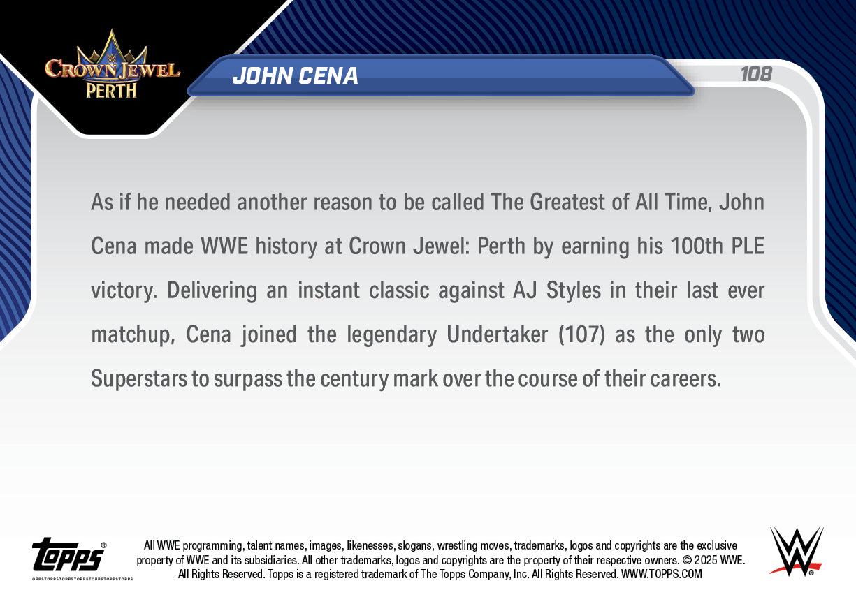 John Cena - 2025 WWE Topps NOW - Card 108 - PR: 1221 - Image 2