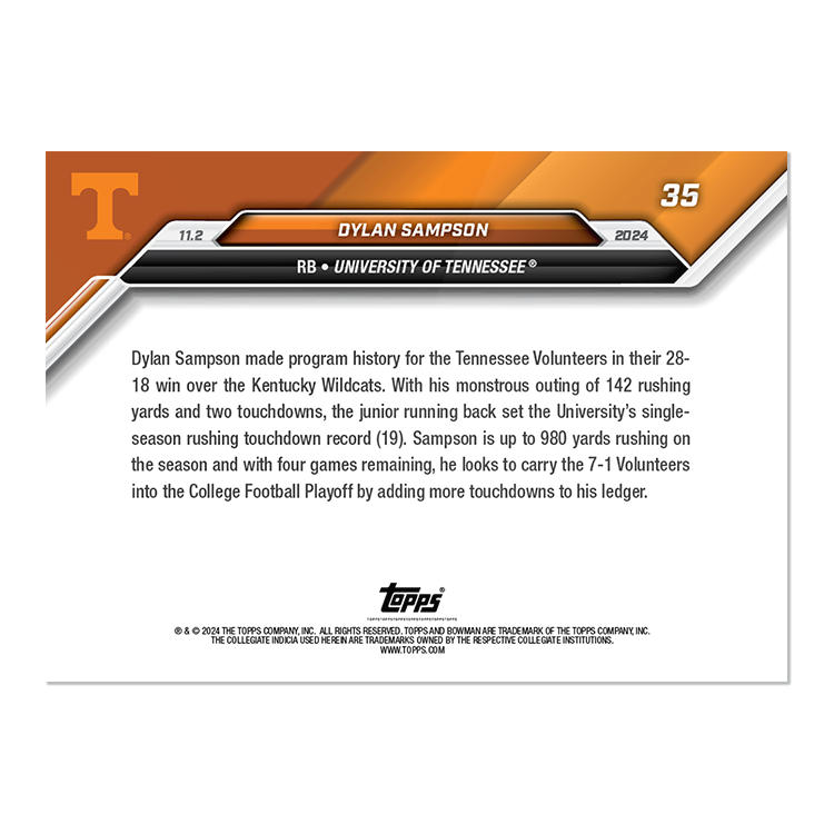 Alternative view of Dylan Sampson - 2024 Bowman U NOW Football Card 35 - PR: 773