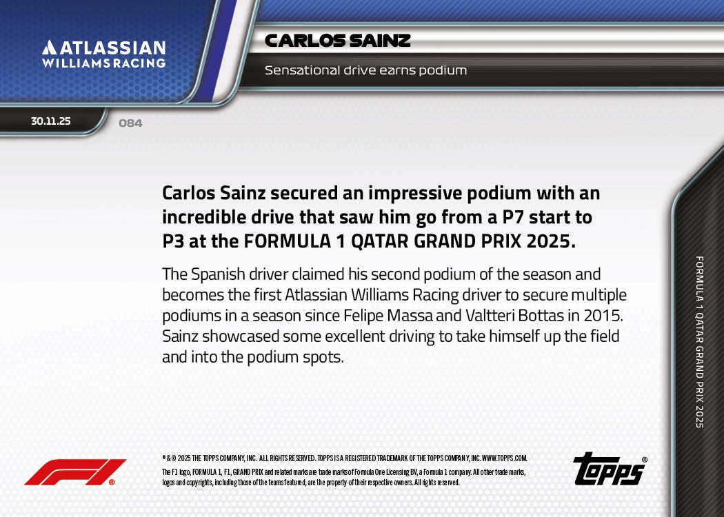 Carlos Sainz - 2025 Formula 1 Topps NOW - Card 84 - PR: 1642 - Image 7