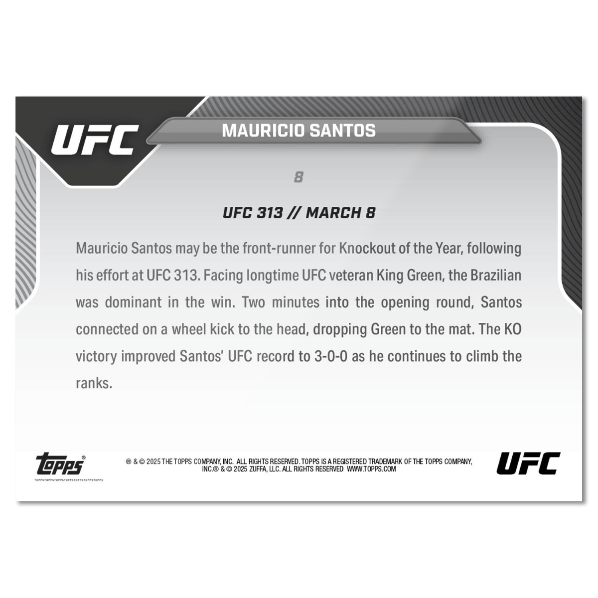 Mauricio Santos - 2025 UFC Topps NOW - Card 8 - PR: 1630 - Image 2