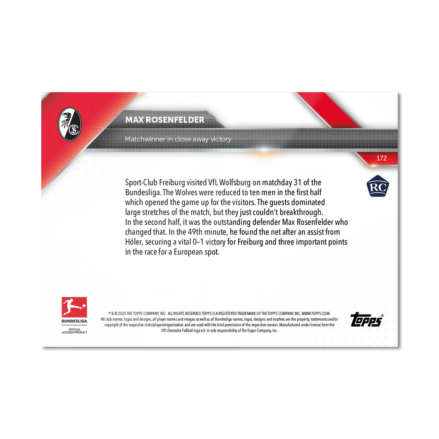 Max Rosenfelder - 2024-25 Bundesliga Topps NOW Card 172 - PR: 129 - Image 3