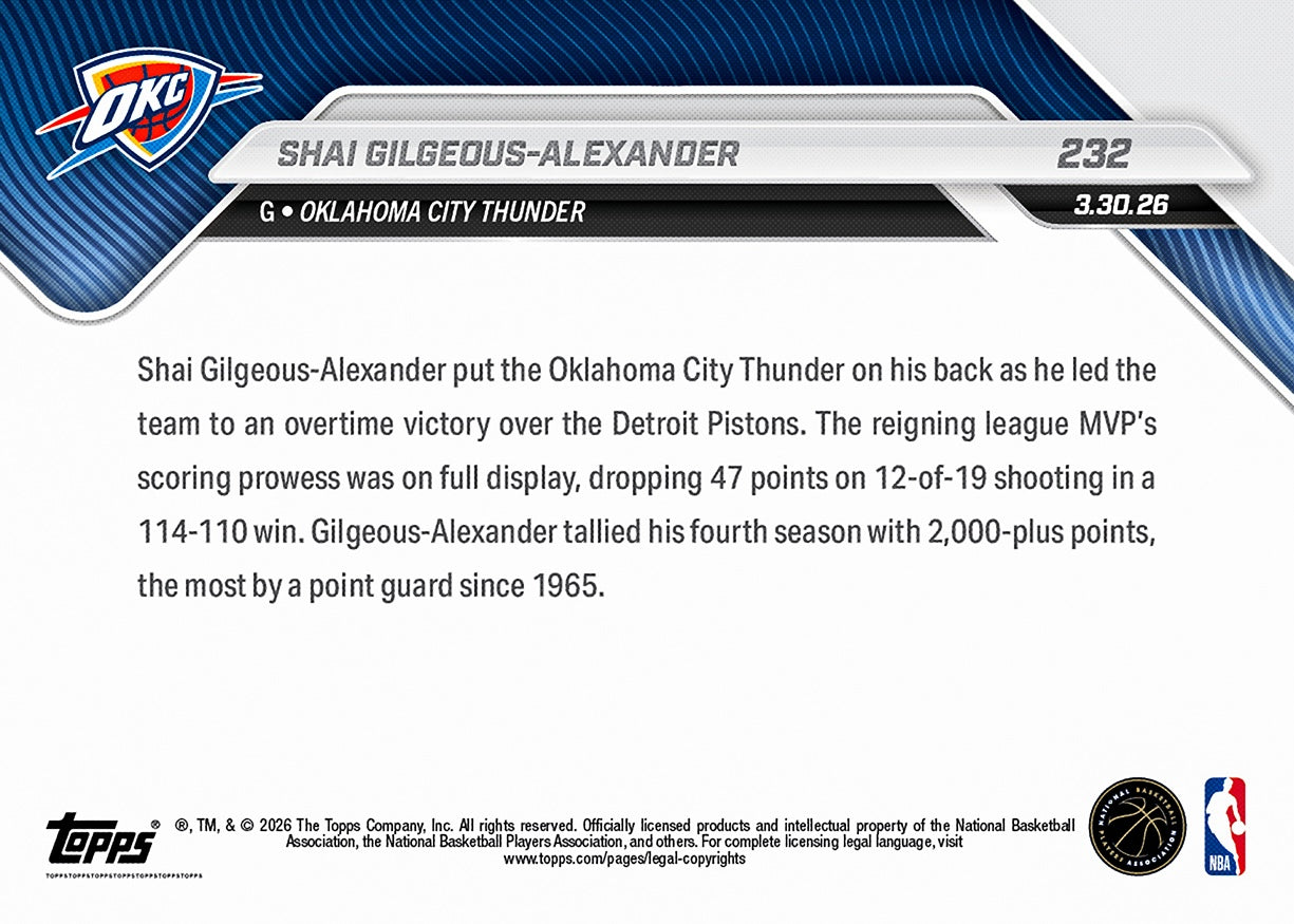 Shai Gilgeous-Alexander - 2025-26 NBA Topps NOW - Card 232 - PR: 1445 - Image 2