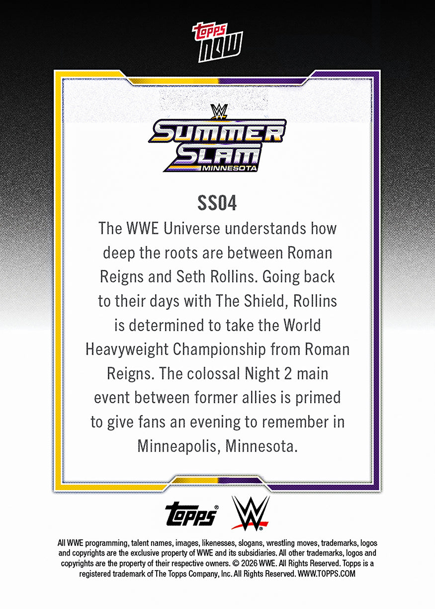 Roman Reigns/Seth Rollins - 2026 WWE Topps NOW - Card SS04 - PR: 1173 - Image 3