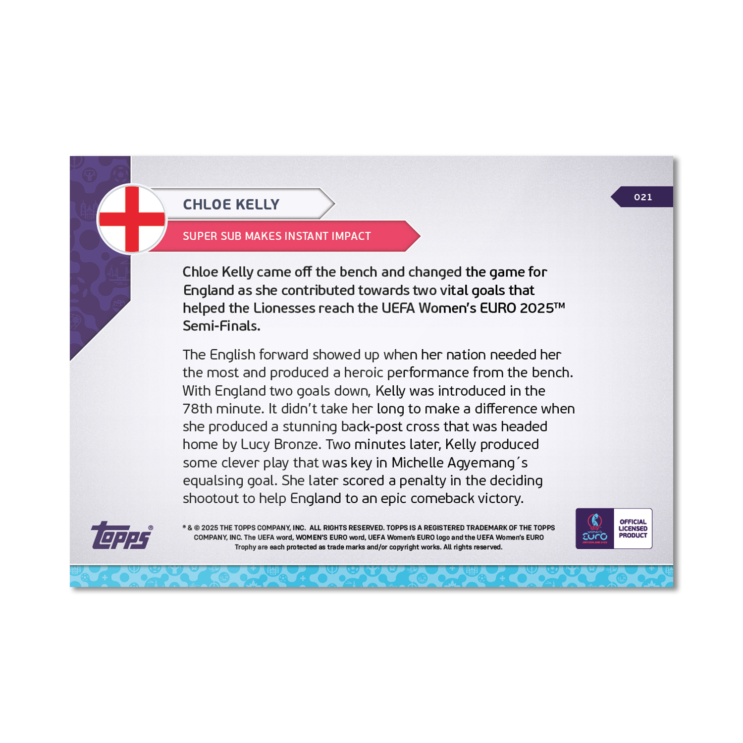 Chloe Kelly - UEFA Women’s EURO 2025™ Topps NOW - Card 21 - PR: 166 - Image 7