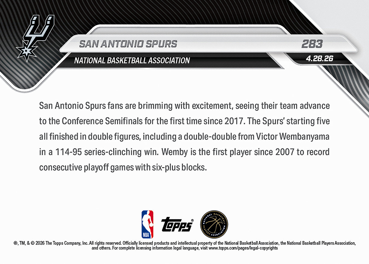 San Antonio Spurs - 2025-26 NBA Topps NOW - Card 283 - PR: 1499 - Image 2